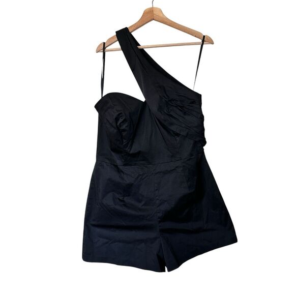 NWT Anthropologie Hutch 16W One Shoulder cotton Solid Black Romper - Picture 2 of 11